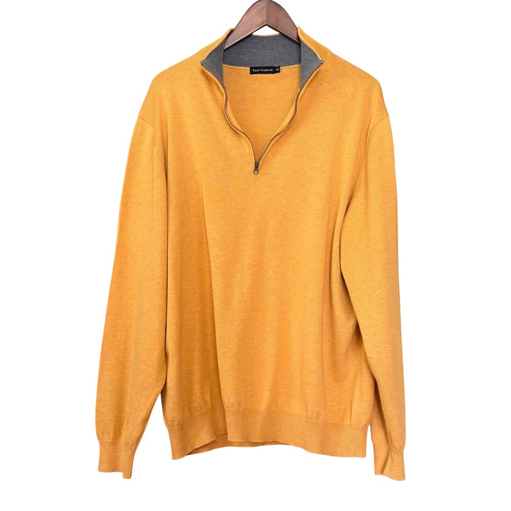 Paul Fredrick 1/4 Zip Mens Yellow 100% Supima Cotton Sweater XXL Preppy Academia
